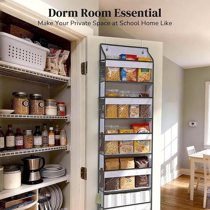 5 Tiers Ultra-thin Over Door Organizer with 10 Mesh Side Pockets, 44 lbs Weight Capacity Hanging Storage Organizer with Clear