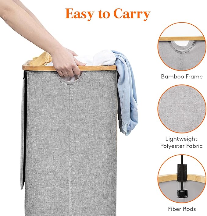 Lifewit 80L Laundry Basket with Lid, Clothes Hampers for Laundry with Bamboo Handles and 1 Removable Bag, Large Foldable Laun