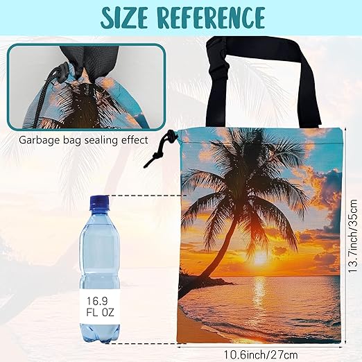 Car Garbage Bag Palm Tree Sunset at a Beach Hanging Canvas Car Trash Bag Drawstring Car Back Seat Organizer for Car Back Front Seat Console with Adjustable Buckle