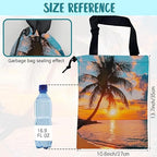 Car Garbage Bag Palm Tree Sunset at a Beach Hanging Canvas Car Trash Bag Drawstring Car Back Seat Organizer for Car Back Front Seat Console with Adjustable Buckle