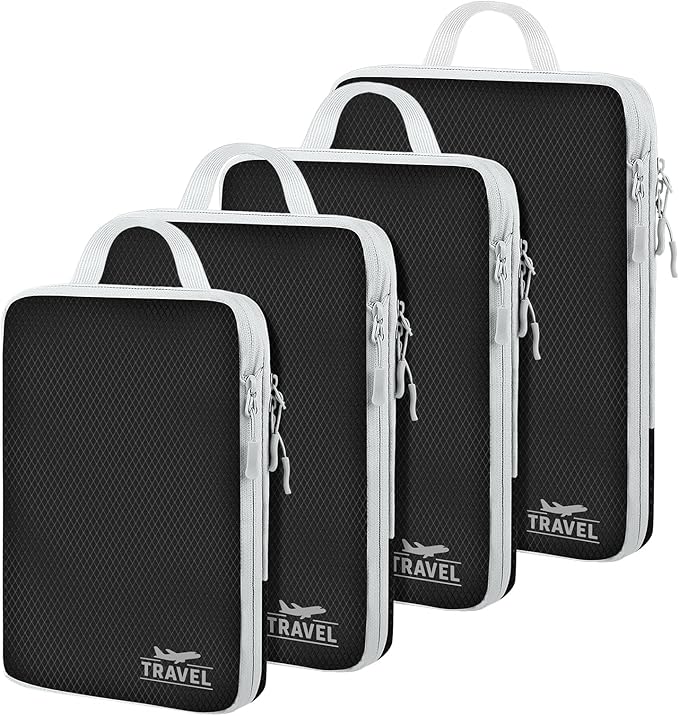 4 Set Compression Packing Cubes, Suitcase Organizer, Lightweight Travel Essentials, Compression Bags For Travel Accessories L