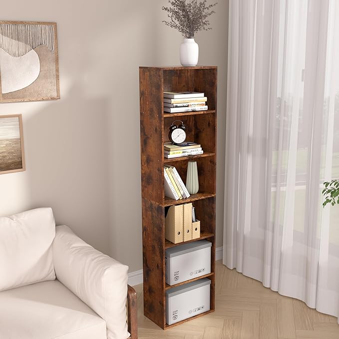 Wooden 4 Cube Storage Organizer, 4 Tier Tall Vintage Bookshelf Freestanding Storage Display Organizer, Versatile Cubes Shelf 