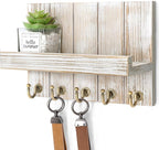 Rebee Vision Farmhouse Key Holder for Wall - Mail Organizer & Key Hanger for Wall - 5 Sturdy Key Hooks with Small Floating Sh