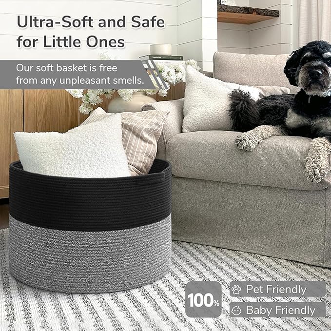 INDRESSME XXXLarge Cotton Rope Basket Woven Baby Laundry Baskets Blanket Baskets Toy Basket with Handle Comforter Cushions St