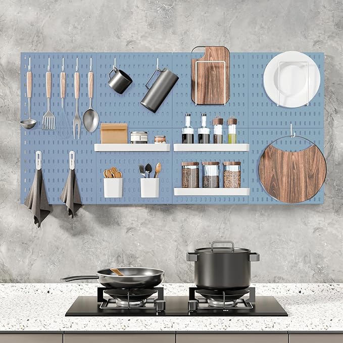 MULSAME Pegboard Combination Kit, Wall Mounted Storage Set with 4 Pegboards & 14 Accessories Hanging, Blue Peg Boards Organiz