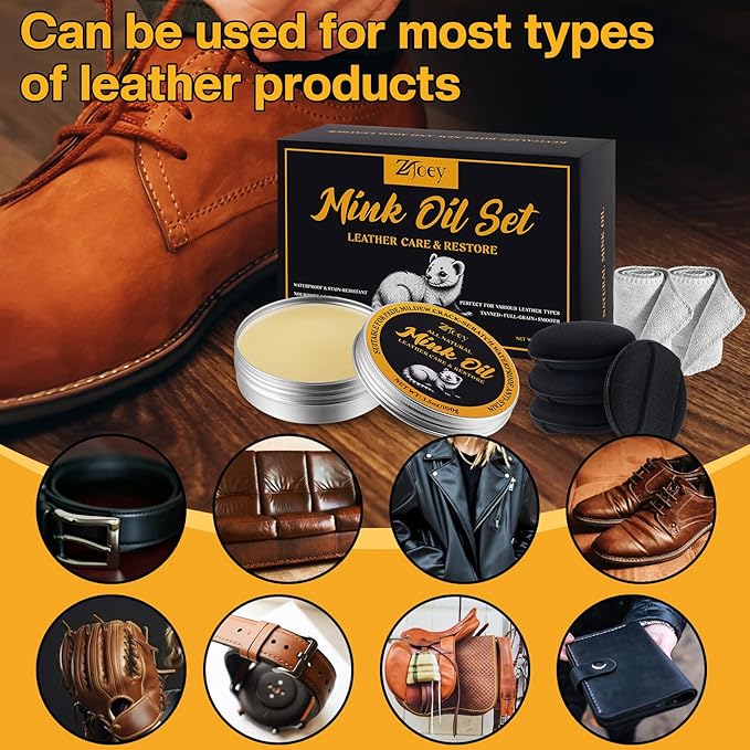 8 Pcs Mink Oil for Leather Shoes Boots 3.5 oz Leather Conditioner and Cleaner with Travel Bag Soften for Boots and Shoes Care