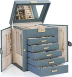 TORIBIO Large Jewelry Box for Women, Leather Jewelry Organizer with Mirror & Lock, 6-Tier Jewelry Storage Case for Girls/Wome
