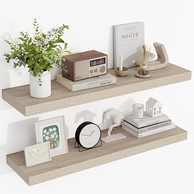 36 Inch Floating Shelves, 3D Textured Wood Grain, 36"x9.25"x1.5" Inch Deep Floating Shelves for Wall, Wooden Shelves for Bath