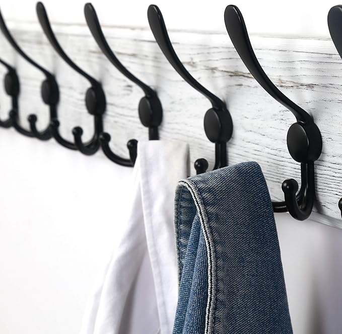 Dseap Coat Rack Wall - Heavy-Duty 38-1/4" Long, with Reinforced 10 Custom Tri-Hooks, Solid Wood Wall Hanger for Coats Hat Jac