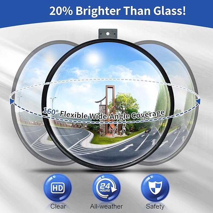 12-Inch Traffic Mirror – 160° Adjustable Wide-Angle Convex Safety Mirror for Driveways, Garages, Warehouses & Parking Lots, Indoor/Outdoor Blind Spot Coverage