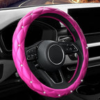 YOGURTCK Cute Diamond Soft Leather Anti-Slip Steering Wheel Cover with Bling Bling Crystal Rhinestones, Universal 15 Inch for