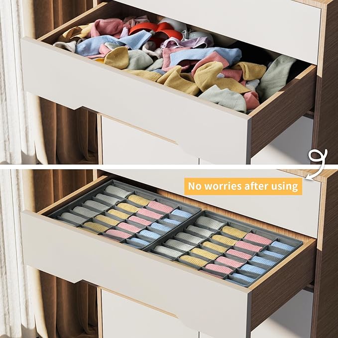 Joyoldelf Sock Drawer Organizer Divider Underwear Organizer 24-cell Fabric Dresser Drawer Organizers Storage Boxes for Socks 