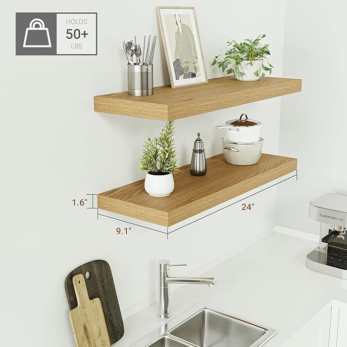 Vivelove Floating Shelves 24 inchs Long, Bathroom Shelves Over Toilet 9.1” Deep, Wall Mounted Wall Shelves for Bedroom, Livin