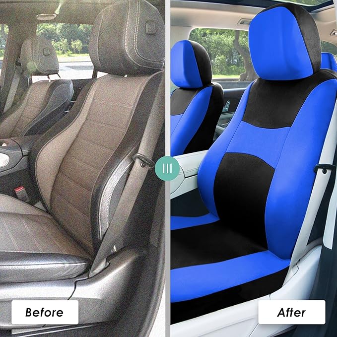 FH Group Car Seat Covers Rear Set Cloth - Universal Fit Automotive Seat Covers, Low Back Front Seat Covers, Solid Back Seat C
