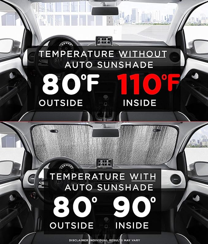 Windshield Sun Shade, Car Window Shade as Bonus by Big Hippo Keep Vehicle Cool Protect Your Car from Sun Heat & Glare Best UV Ray Visor Protector (Size: 55.16"X 27.5")