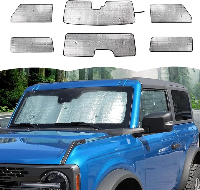 Windshield Sunshade Sun Shade Heat Shield Window Sun Visor Mat for Ford Bronco 2 Door 2021 2022 2023,6PCS