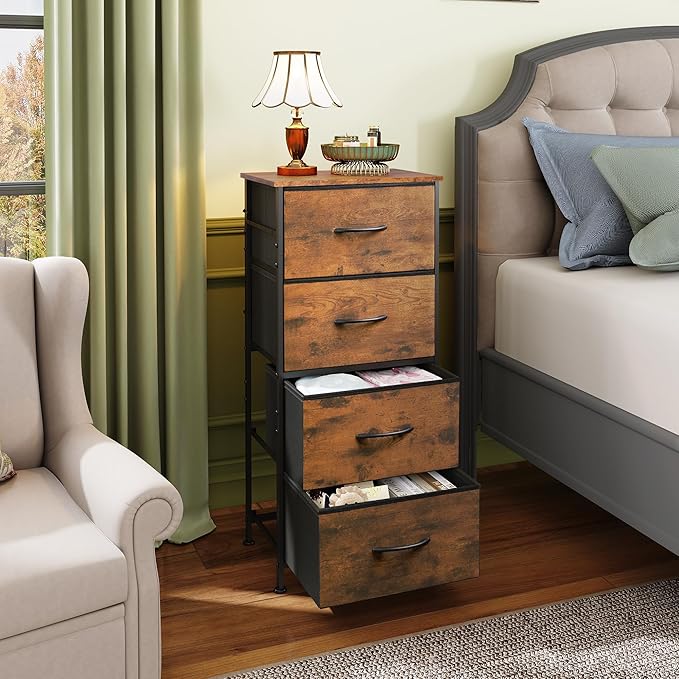 WLIVE Dresser with 4 Drawers, Fabric Storage Tower, Organizer Unit for Bedroom, Hallway, Entryway, Closets, Sturdy Steel Fram