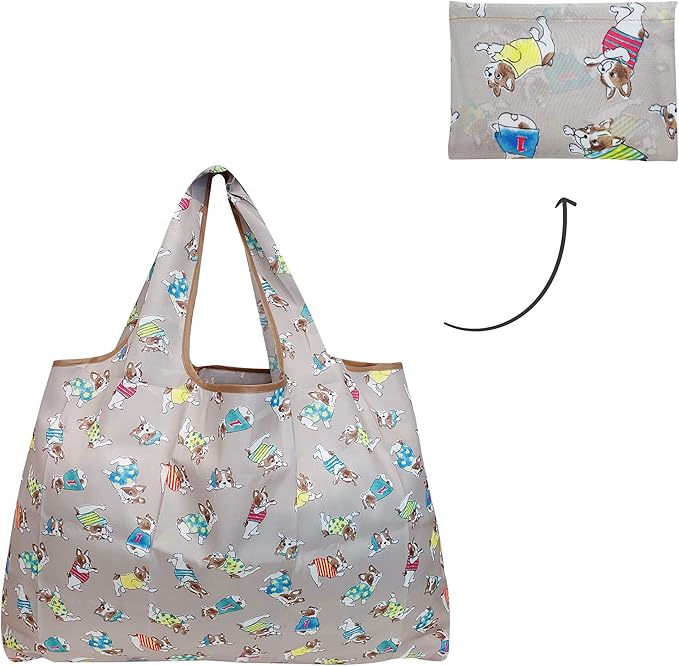 allydrew Large Foldable Tote Nylon Reusable Grocery Bags, 6 Pack