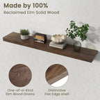 Fun Memories Solid Elm Wood Floating Shelves Set of 1-48 Inch Rustic Wall Shelves with Heavy-Duty Invisible Brackets - for Li