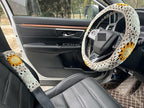 Handmade Crochet Sun Moon Car Steering Wheel Covers Universal 14-15 inch,Cute Steering Wheel Cover,Car Accessories (Steering Wheel Cover+2 Belt Cover)