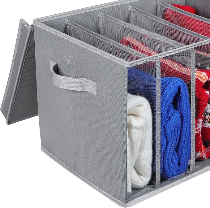 Zilink Upgraded Sweater Storage for Closet with Lids and Support Boards Large Sweater Organizer for Closet with 5 Grids Divid