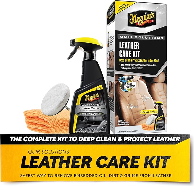 Meguiar's Leather Care Kit,This Car Care Kit Includes a Premium Car Leather Cleaner and Conditioner, Drill Backing Plate, Cle