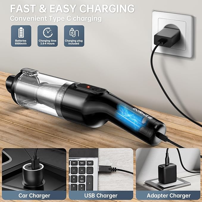 Handheld Vacuum Cordless, 16000Pa Powerful Suction, Lightweight at 1.3 lbs, Type-C Charge, Multiple Accessories, Rechargeable