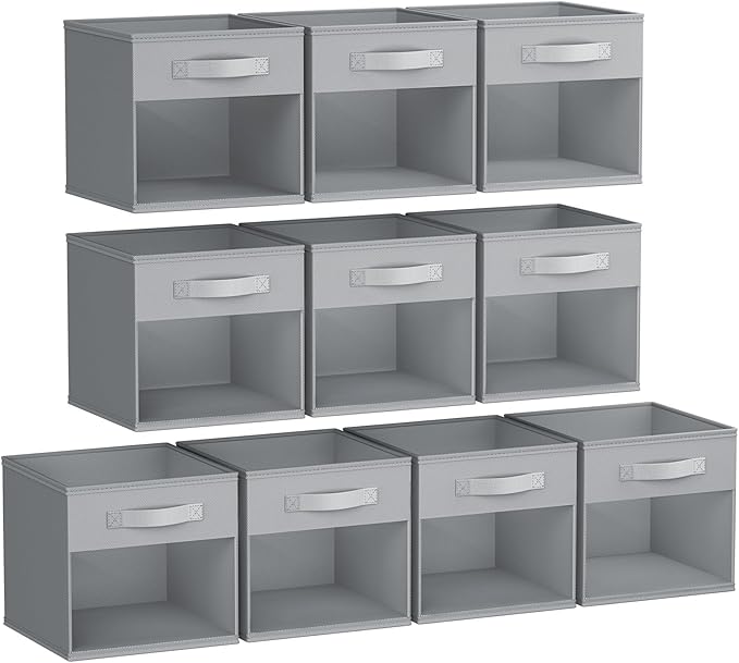 DIMJ Storage Cubes, Cube Storage Bin, 10 Pack Foldable Storage Cubes with Window, Closet Storage Bins with Handle, 11x 11 inc
