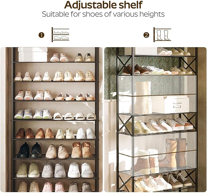 YATINEY 8 Tier Shoe Rack, Large Capacity Shoe Storage Organizer Holds 32 Pairs, Sturdy and Stable, for Entryway, Hallway, Clo