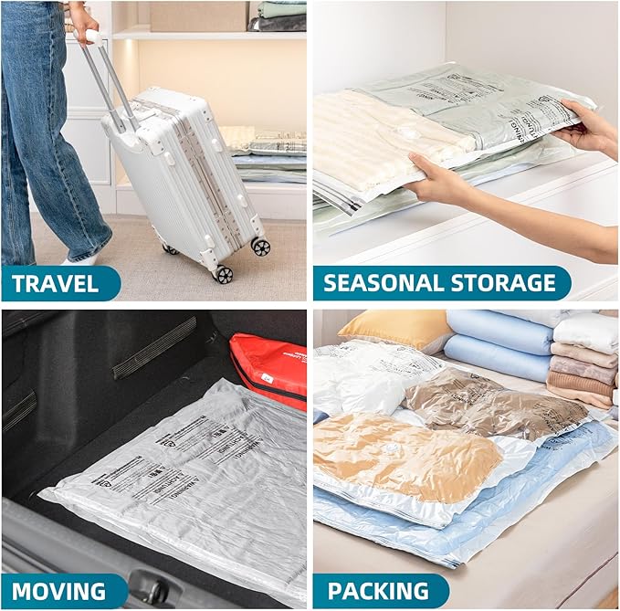 TAILI 20 Pack Combo Vacuum Storage Bags, Vacuum Seal Bags for Clothing (4 Jumbo, 4 Large, 4 Medium, 8 Travel Roll), Space Sav