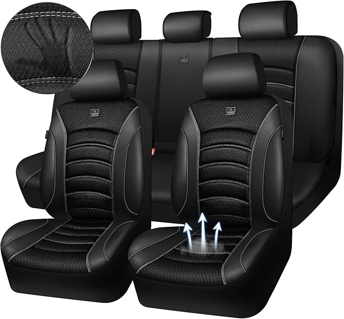 CAR PASS Comfortable 3D Foam Mesh Leather Car Seat Covers Full Sets, Air Cool Mesh Breathable Seat Covers for Car, Universal 
