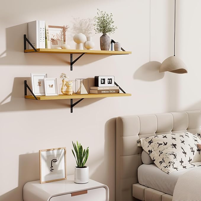 Deep Floating Shelves for Wall,36" Wx10 D Wood Wall Shelves with Metal Brackets,Hanging Storage Floating Shelf for Living Roo