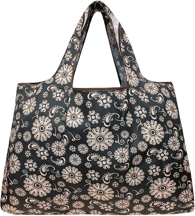 allydrew Large Foldable Tote Nylon Reusable Grocery Bags, 6 Pack