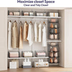 SWTYMIKI Hanging Closet Organizer Storage - 4 Tier Metal Stackable Hanging Closet Shelves with Dividers and S Hooks, Foldable