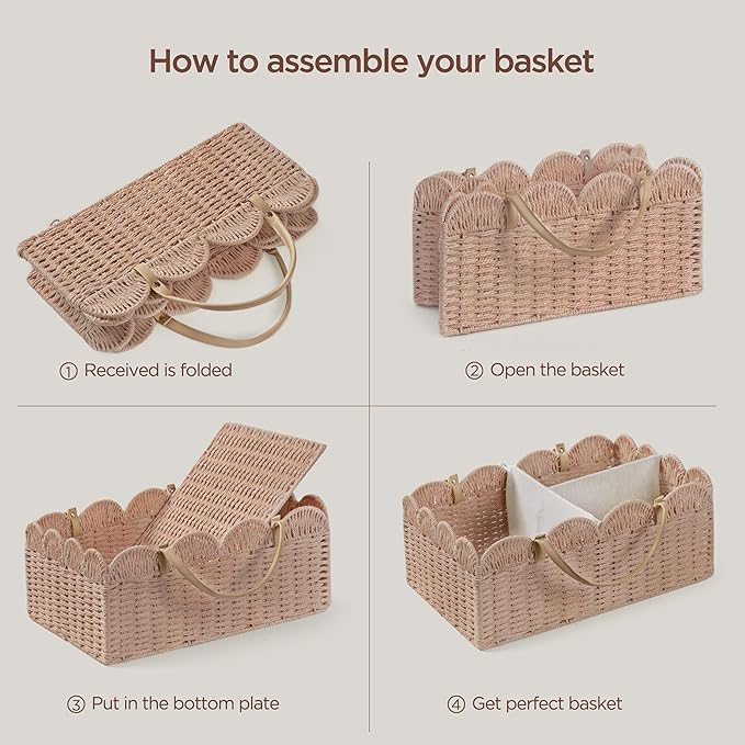 HBlife Baby Diaper Caddy, Paper Rope Storage Baskets Nursery Bin with Removable Divider, Portable Car Organizer for Diapers, 