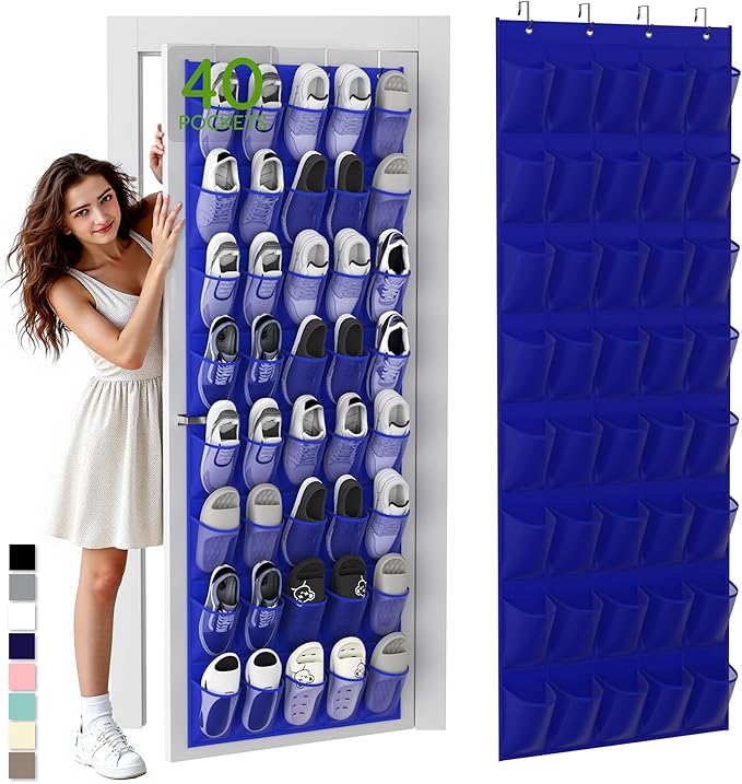 Unjumbly Over the Door Shoe Organizer with 40 Large Breathable Mesh Pockets, Space Saving Shoe Holder, Hanging Shoe Rack for 