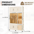 Portable Closet Wardrobe with Magnetic Doors, Foldable Armoire Wardrobe Closet with 1 Hanging Rod, 9 Cubes and 6 Hangers, Clo