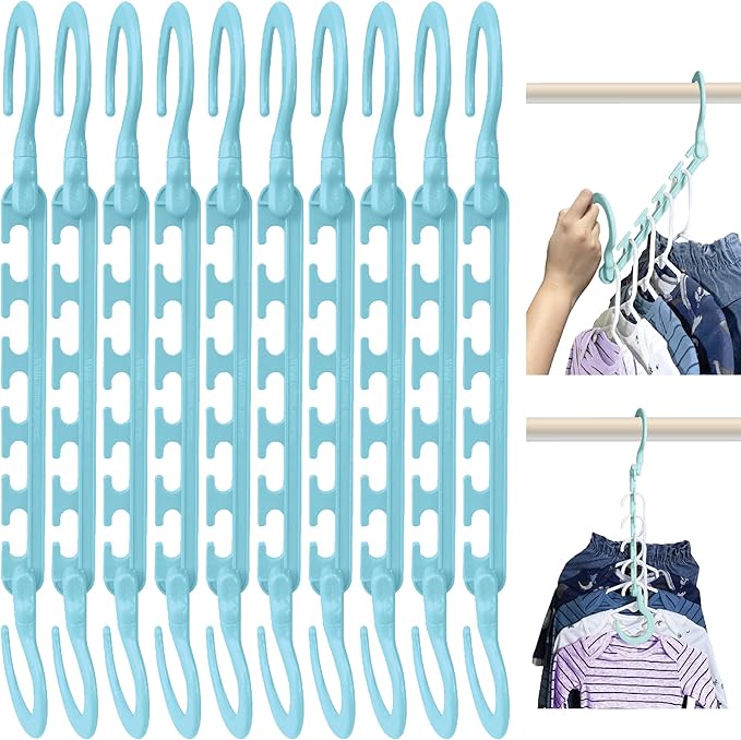 Wonder Hanger Max 10-Pack Space Saving Hangers, Reinforced Hooks Swivels 360°, Cascading Hanger, Teens, College Dorms, Kids &