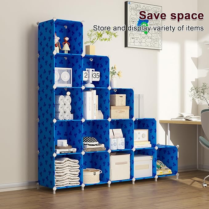 UNKU Cube Storage Organizer, 16 Cube Closet Organizer Storage Shelves, DIY Stackable Bookcase, Clothes Organizer Shelf for Cl