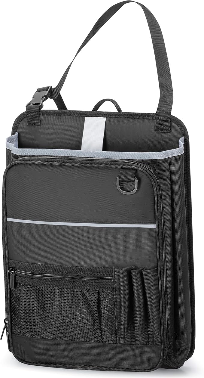 LUXJA Car Front Seat Organizer with Accordion File Pocket, Passenger Seat Organizer with Laptop Sleeve (Up to 15.6 In) and Adjustable Strap, Black