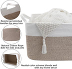 65L Large Blanket Basket,21"x16"x12" Rectangle Storage Bin with Handles,Woven Rope Laundry Basket for Toys, Clothes,Pillows,M