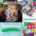 FLOCK THREE Leak-Proof Waterproof Car Trash Bag Foldable Multipurpose Trash bin Container Storage Cute Grocery Organizer Bag for Automotive Front or Back Seat in Cars SUVs and Trucks (Colorful Cats)