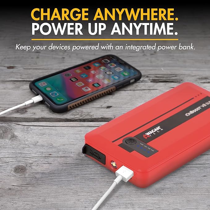 Wagan EL7601 iOnBoost V8 Slim Jump Starter 1200A Peak 12V Portable Lithium Car Battery Booster for Up to 4.0L V8 Gas or 2.0L