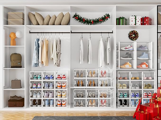 SIMPDIY Shoe Organizer, 12 Pack Shoe Storage Shoe Organizer for Closet, Shoe Boxes Clear Plastic Stackable Shoe Storage Boxes