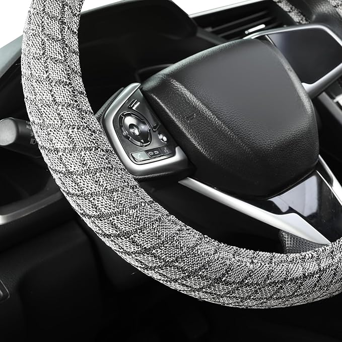 Auto Newer Breathable Steering Wheel Cover Suitable For Four Seasons，Anti-Slip Design，Odorless，Easy Carry ，Unviersal Fit for Truck SUV Sedans Vans，Interior Accessories Standard Size[14" 1/2-15"]（Grey）