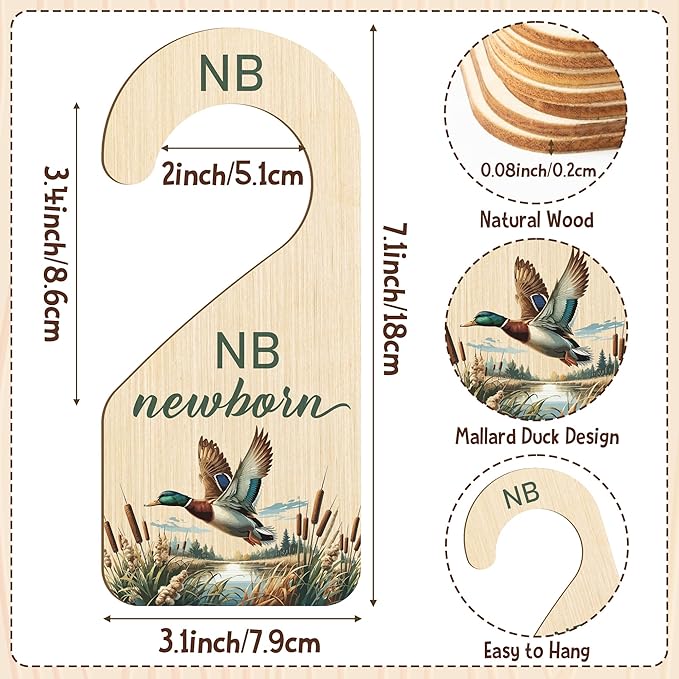 R HORSE Wooden Baby Closet Dividers - 8Pcs Mallard Duck Baby Closet Organizer Double-Sided Newborn Clothes Size Hanger Divide