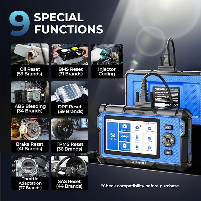 OBD2 Scanner TOPDON AD600S Scan Tool, Code Reader, Diagnostics Scanner for ABS/SRS/AT/Engine, 9 Reset Services,