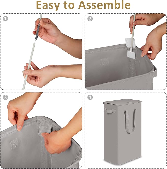 efluky Slim Laundry Basket with Lid, Narrow Laundry Hamper with Handles, Collapsible Dirty Clothes Hamper, Tall Laundry Bin f
