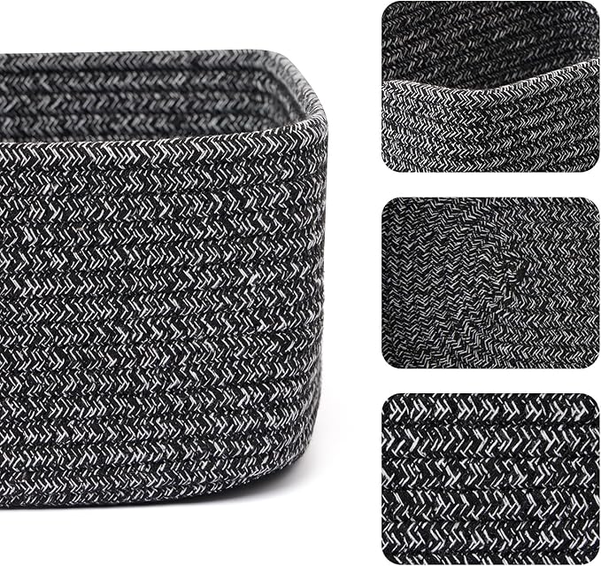 MiniArk Small Storage Baskets for Organizing | Closet Organizer Bins | Shelf Toy Basket | Woven Rope Baskets | Cube Decorativ