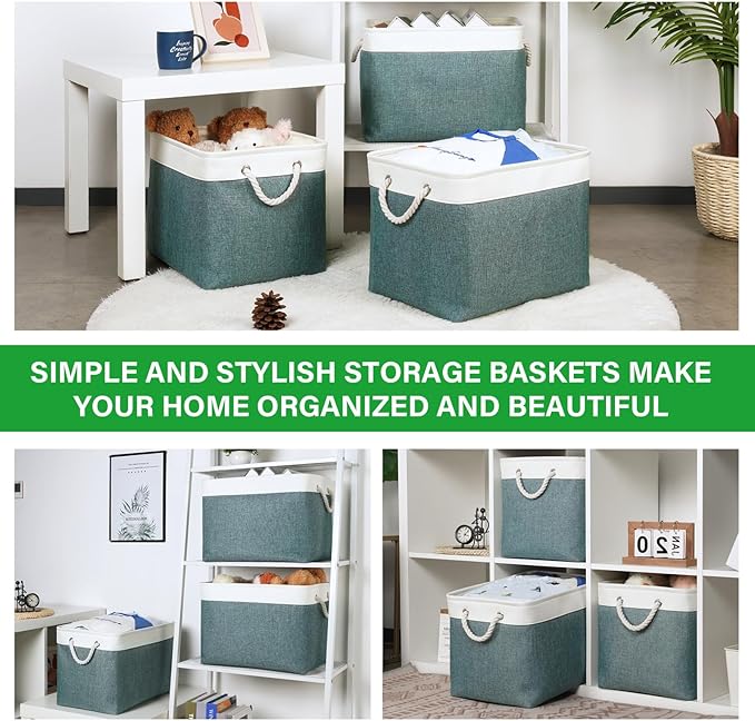Bidtakay Large Storage Baskets for Shelves 3 Pack Fabric Storage Bins for Organizing Linen Collapsible Organizer for Closet-D